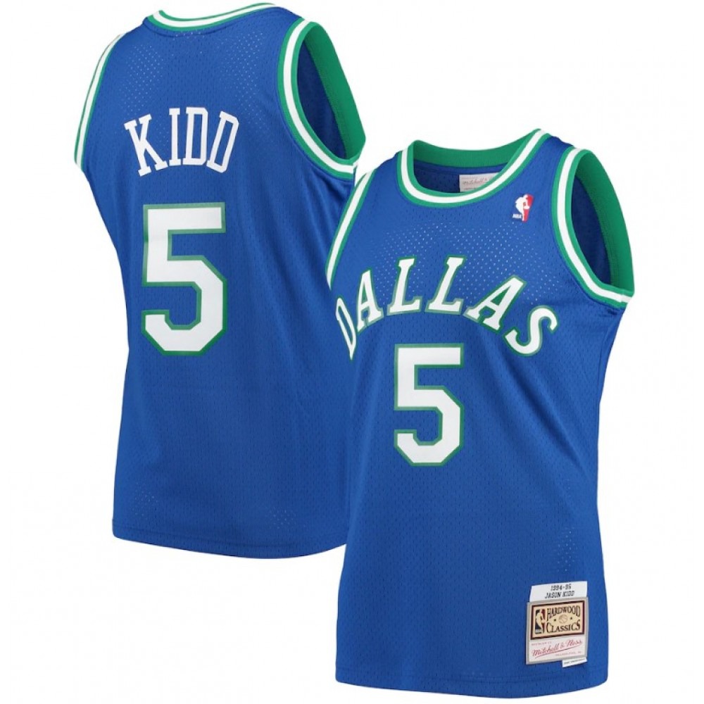 Men's Dallas Mavericks Jason Kidd #5 Throwback Blue 1994-95 Hardwood Classics Jersey-Pro Kit Vault | Brand New 26/27 Sports Jerseys